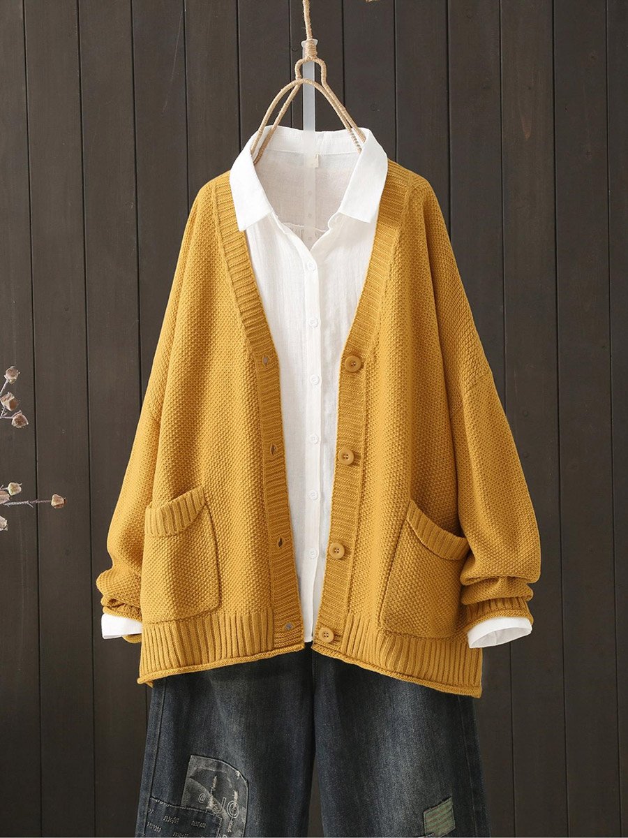 Plus Size Mustard Textured Knit Cardigan