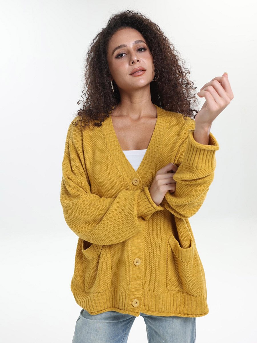 Plus Size Mustard Textured Knit Cardigan