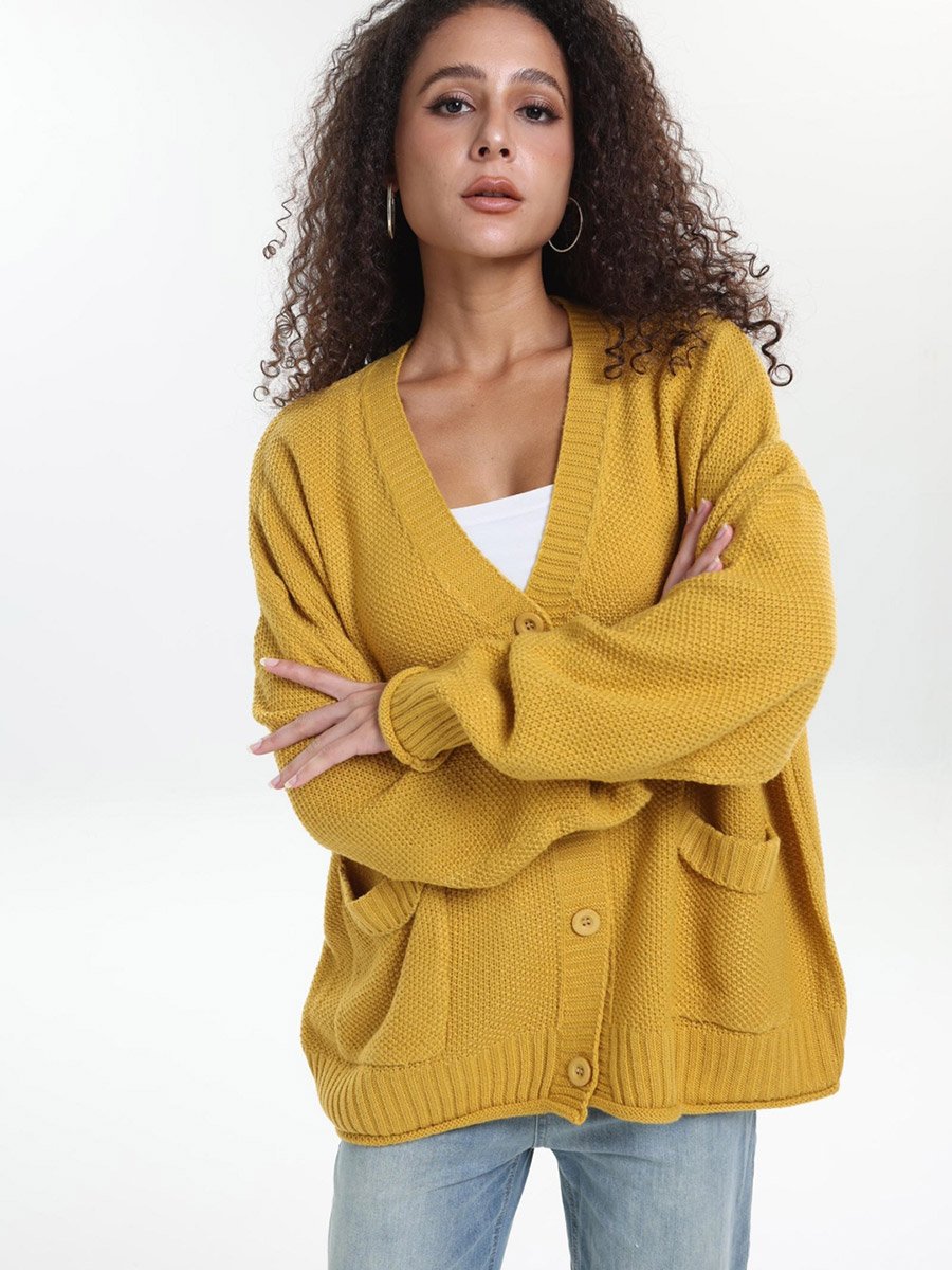 Plus Size Mustard Textured Knit Cardigan