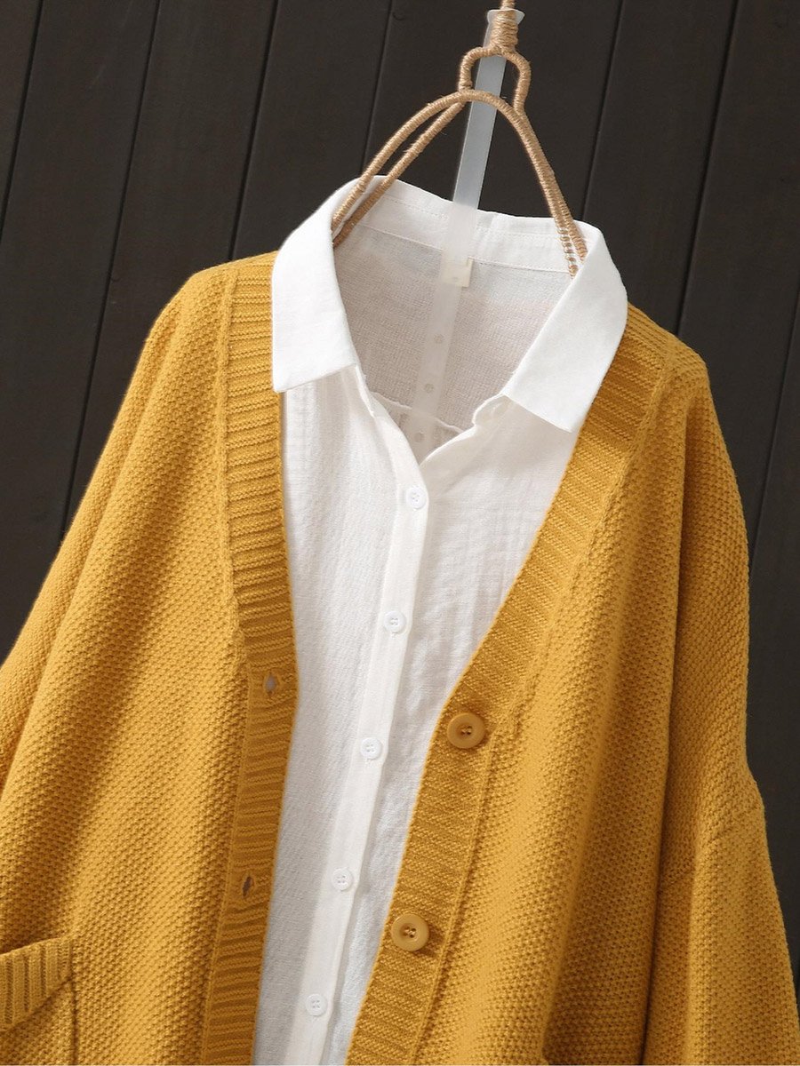 Plus Size Mustard Textured Knit Cardigan