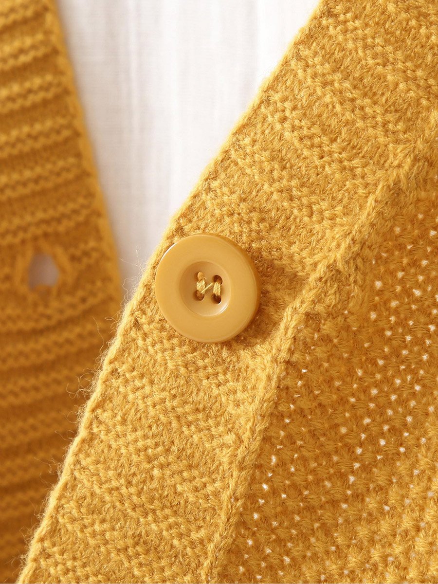 Plus Size Mustard Textured Knit Cardigan