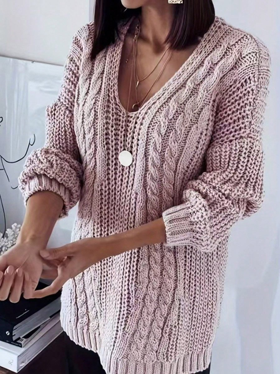Plus Size V Neck Cable Knit Sweater