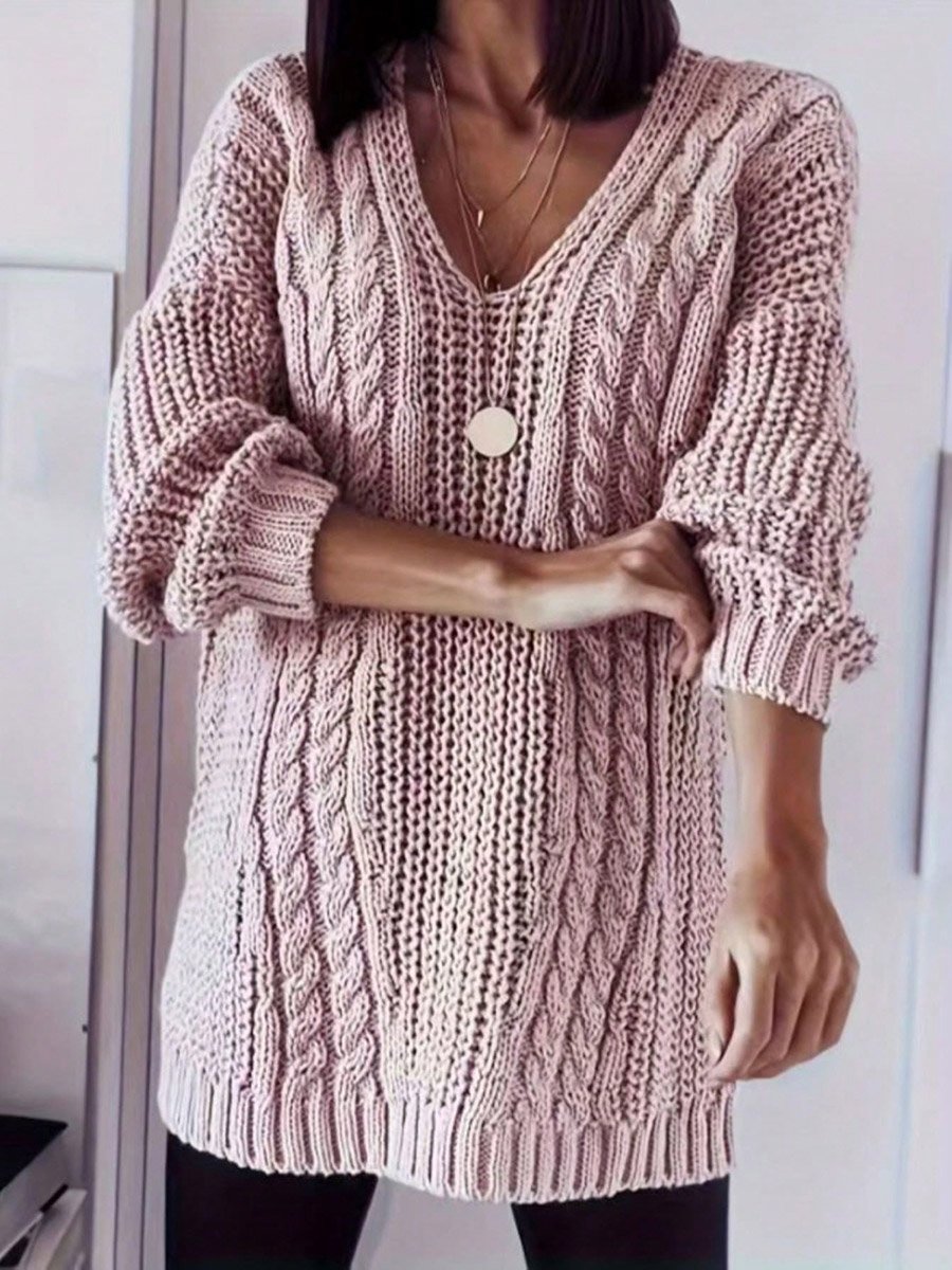 Plus Size V Neck Cable Knit Sweater