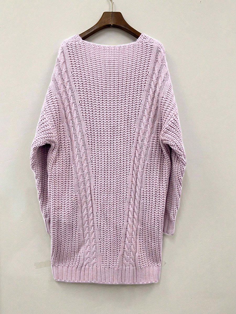 Plus Size V Neck Cable Knit Sweater