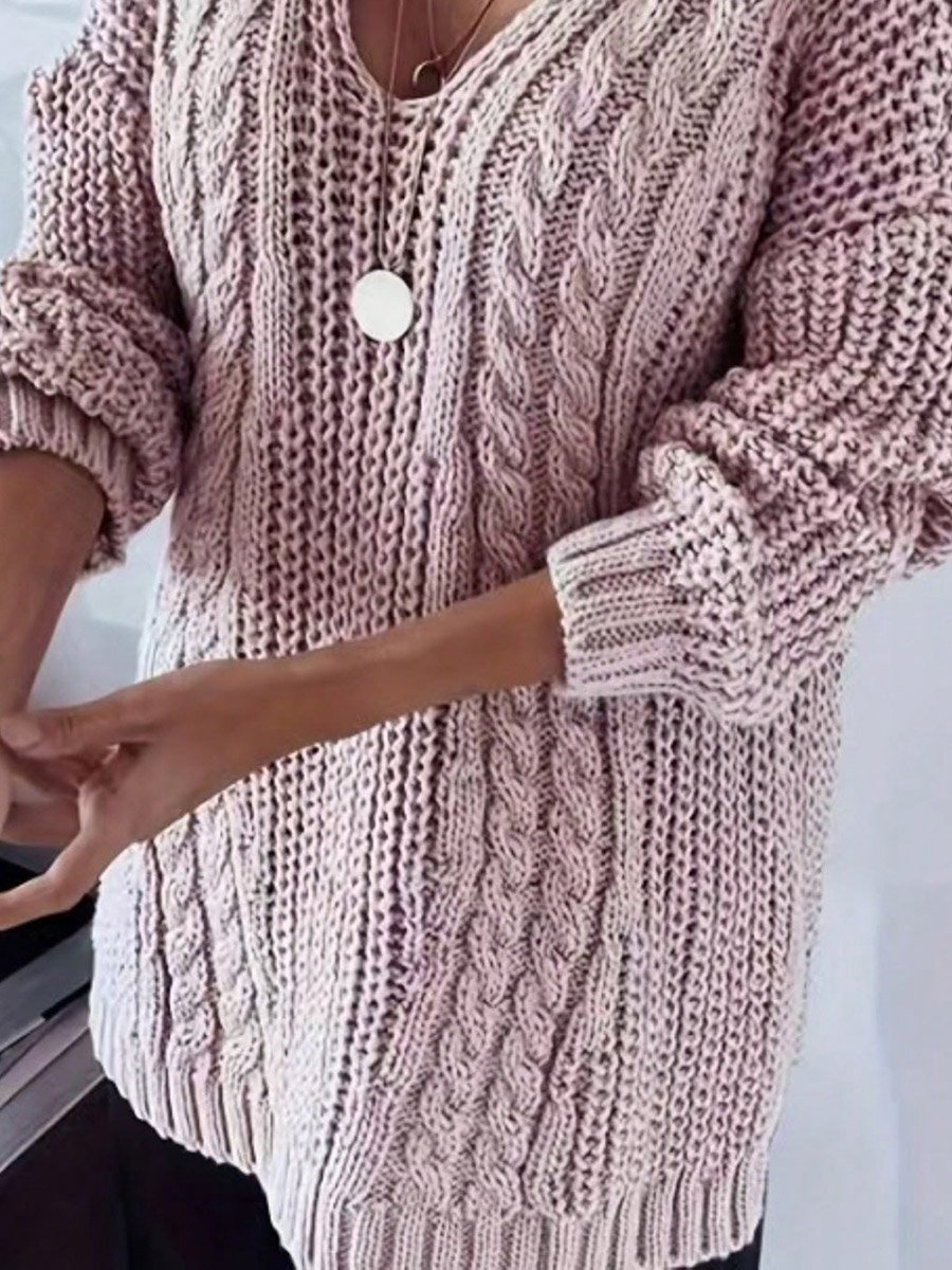 Plus Size V Neck Cable Knit Sweater