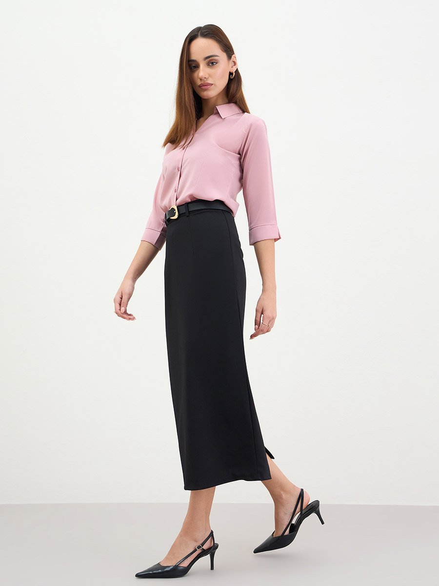 Women Black Tailored Midi Skirt