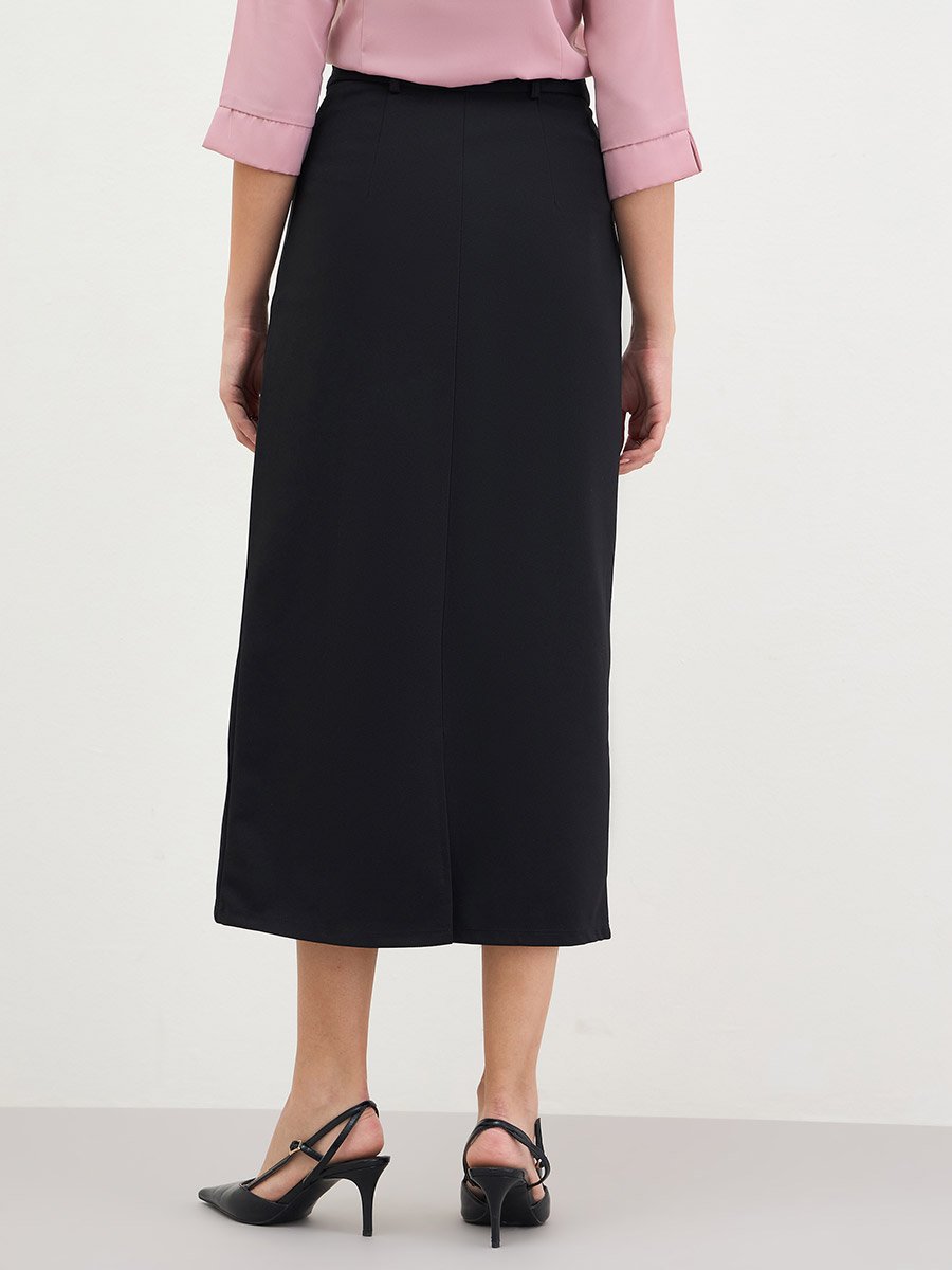 Women Black Tailored Midi Skirt
