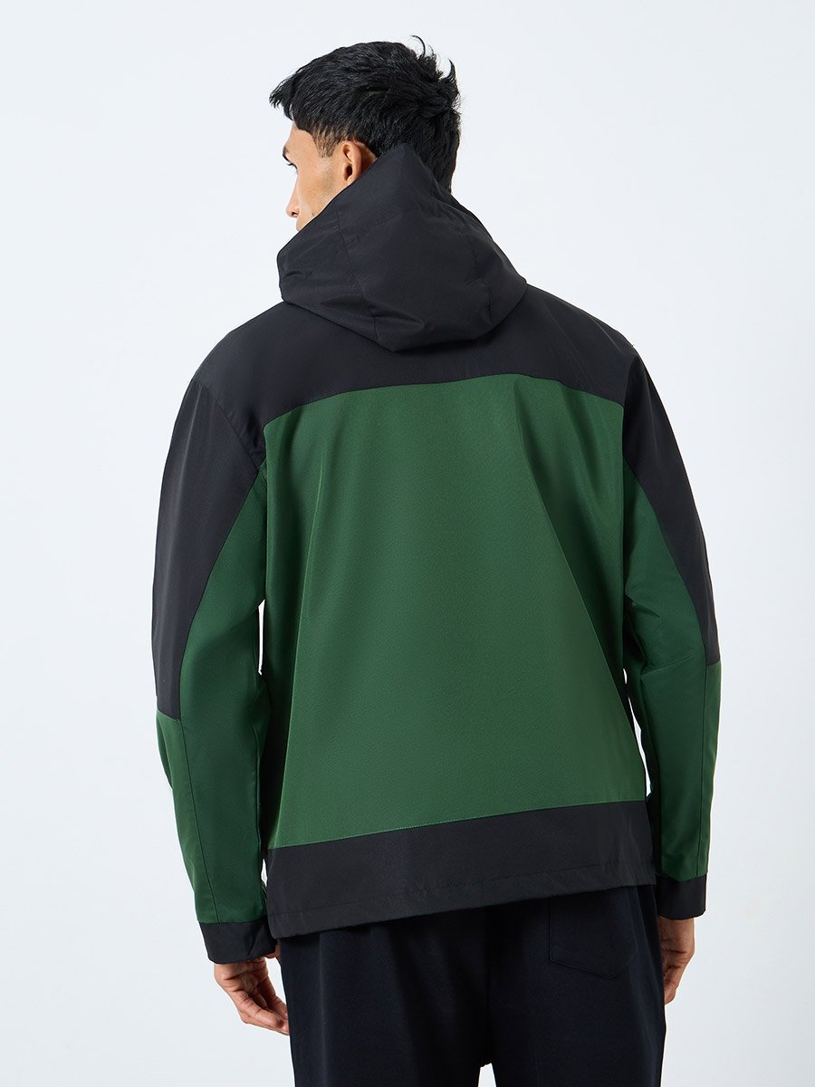 Men Oversized Color Block Hooded Jacket
