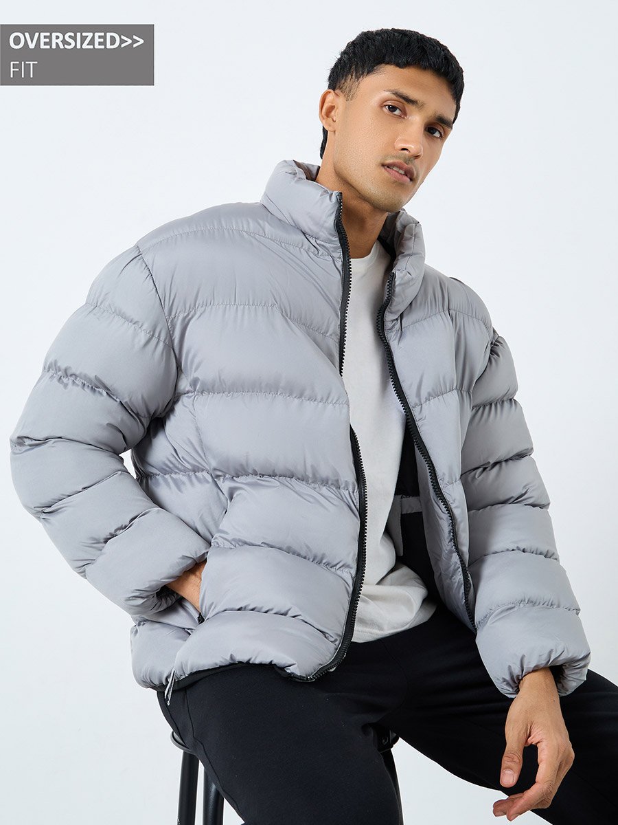 Grey Men Oversized Puffer Jacket