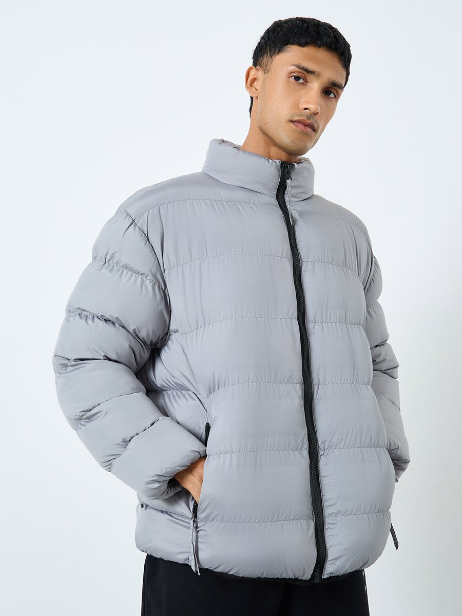 Grey Men Oversized Puffer Jacket