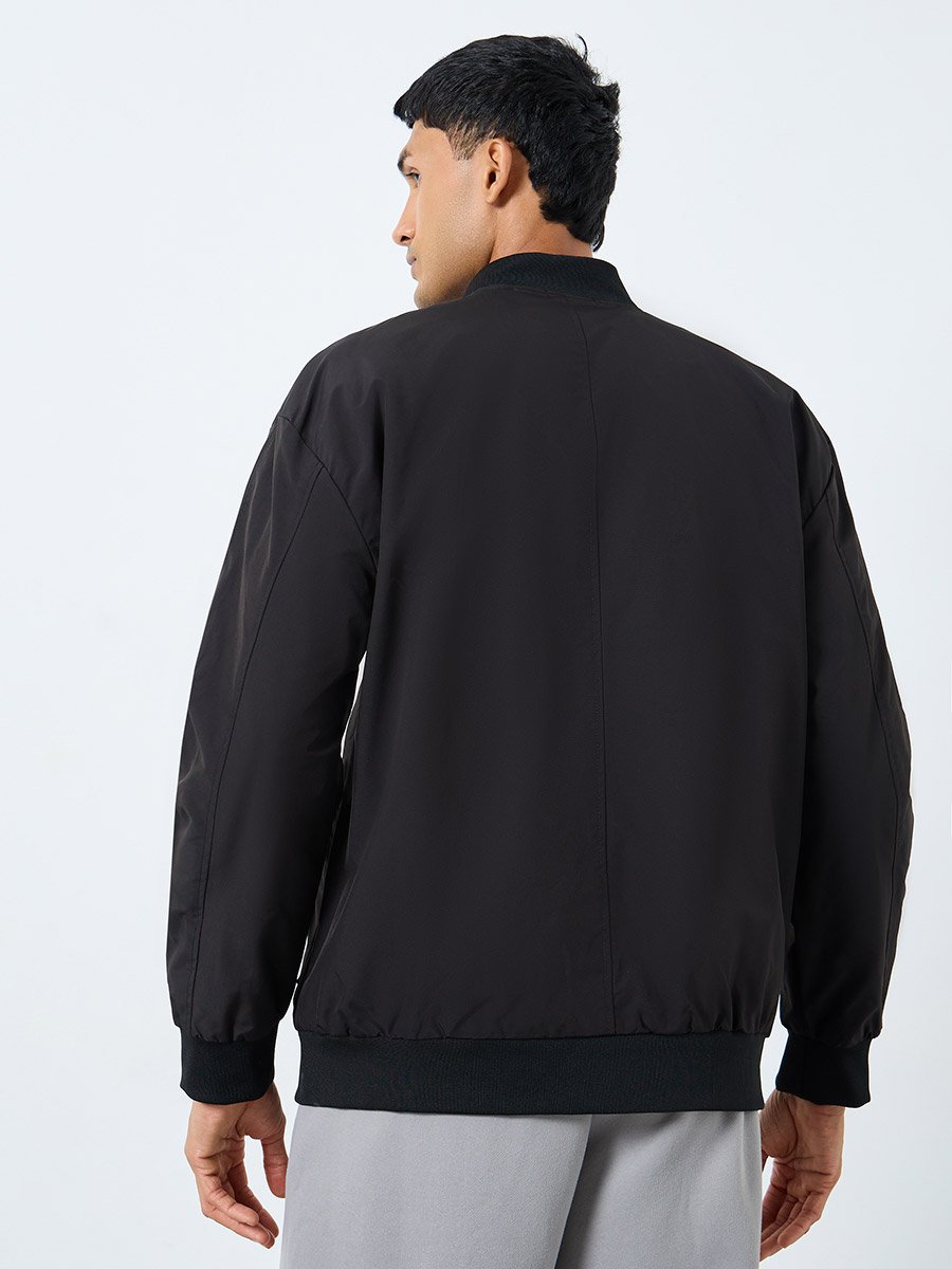 Men Black Solid Bomber Jacket