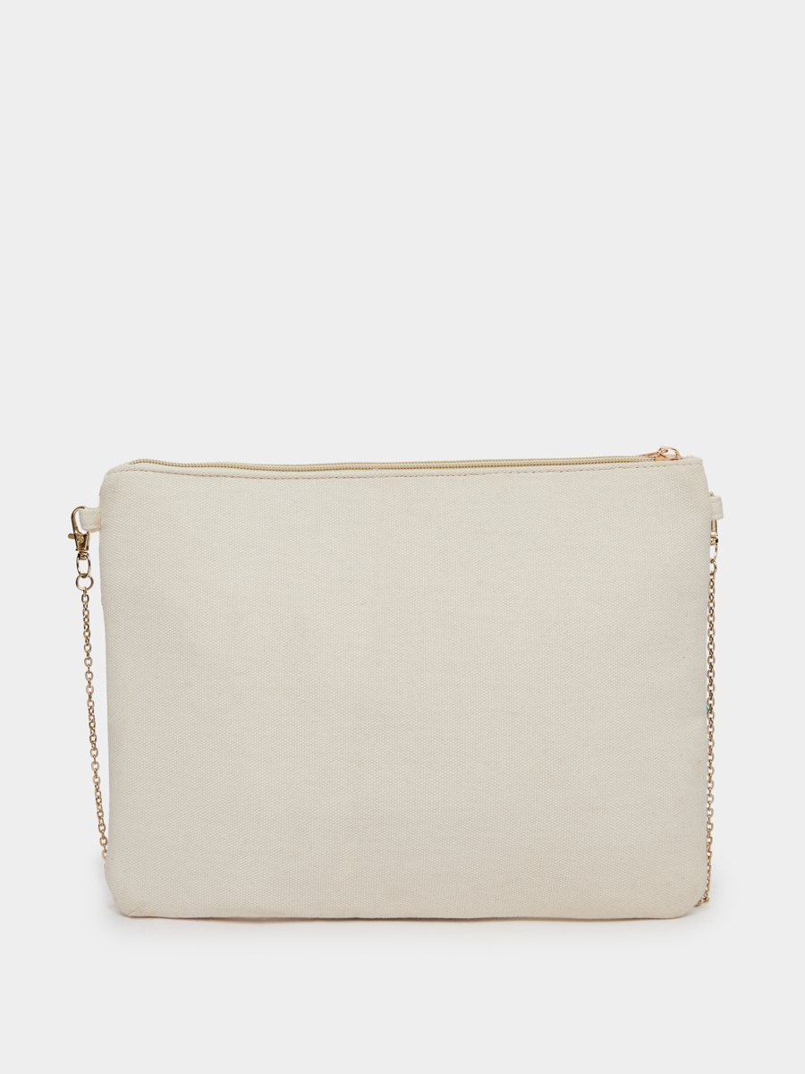 Embroidered Cotton Clutch with Tassels