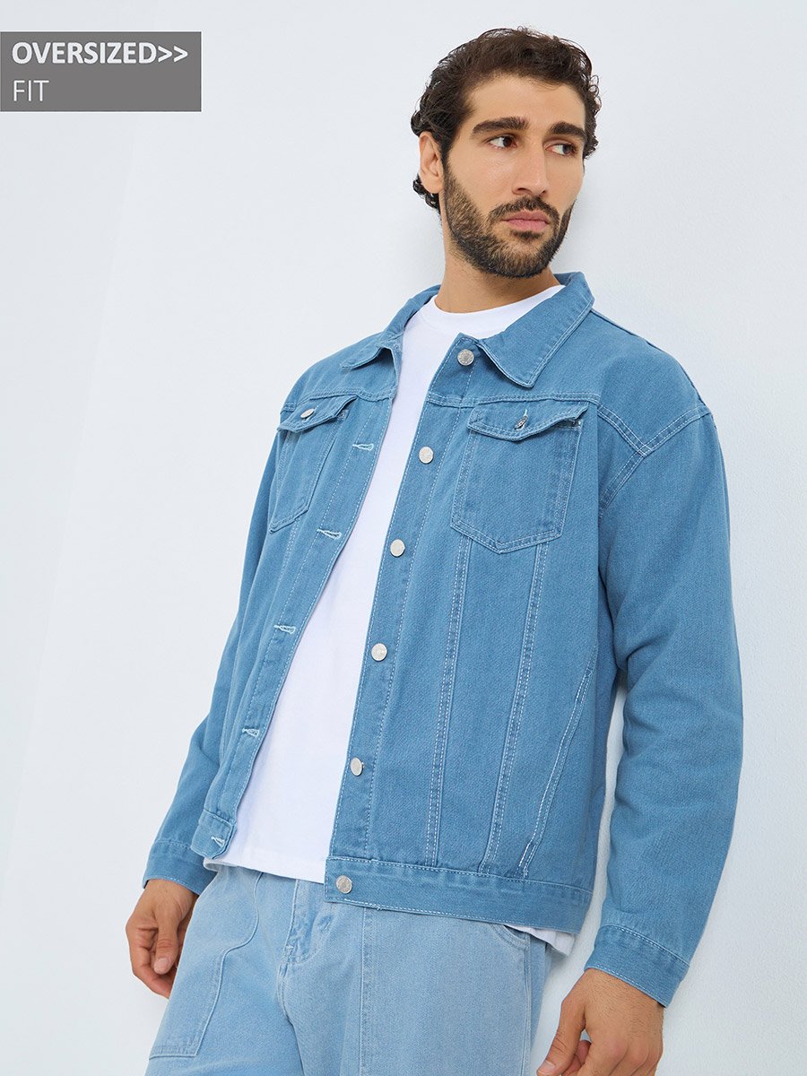 Men Oversized Denim Jacket with Pockets