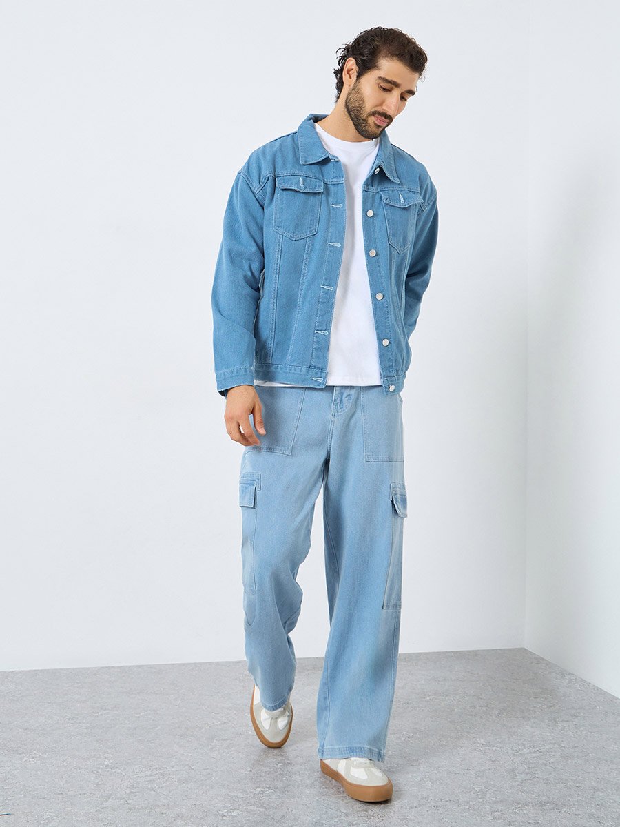 Men Oversized Denim Jacket with Pockets