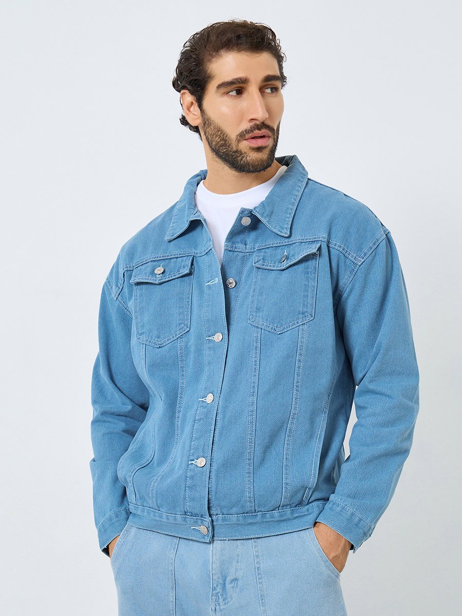 Men Oversized Denim Jacket with Pockets