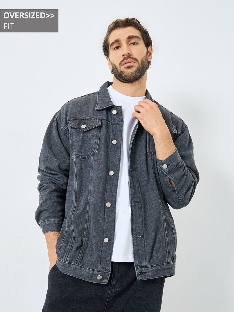 Men Oversized Denim Jacket with Pockets
