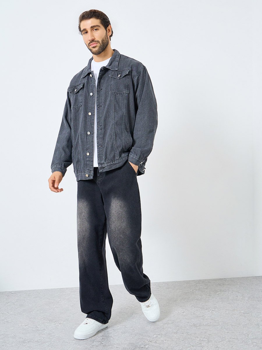 Men Oversized Denim Jacket with Pockets