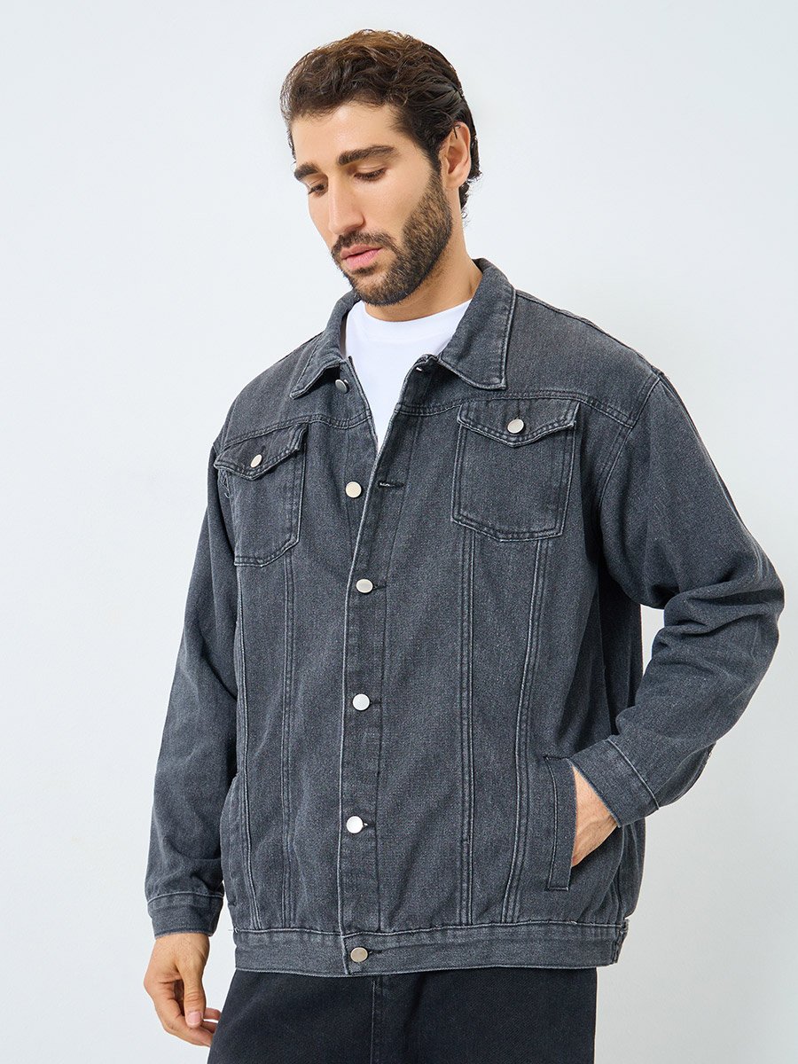 Men Oversized Denim Jacket with Pockets
