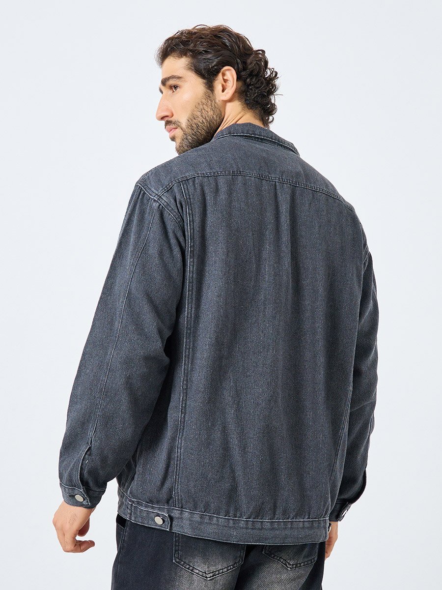 Men Oversized Denim Jacket with Pockets