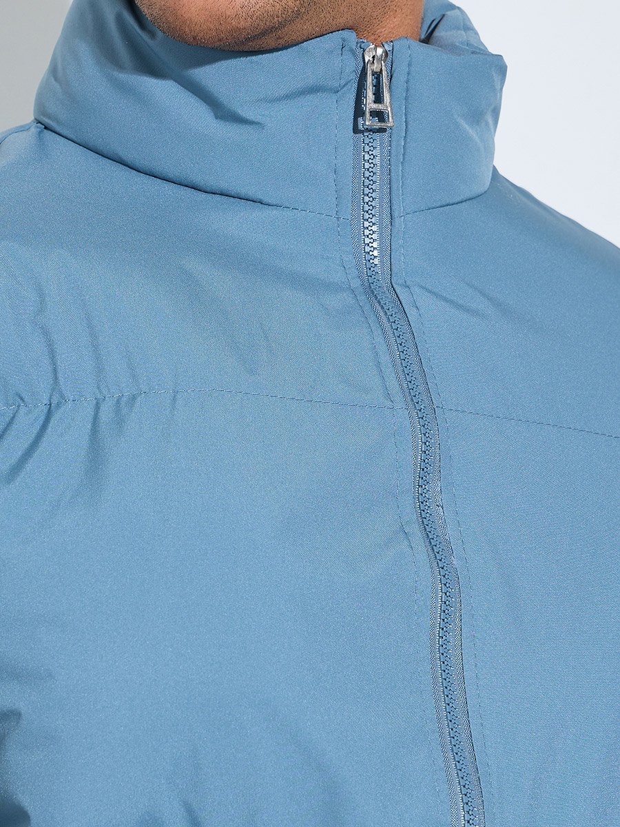 Men Blue Plain Oversized Puffer Jacket