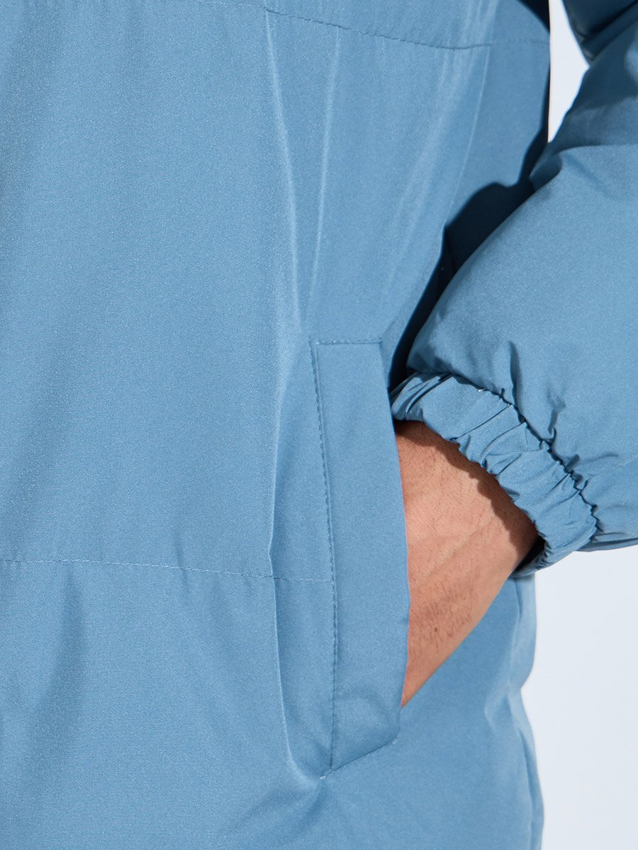 Men Blue Plain Oversized Puffer Jacket