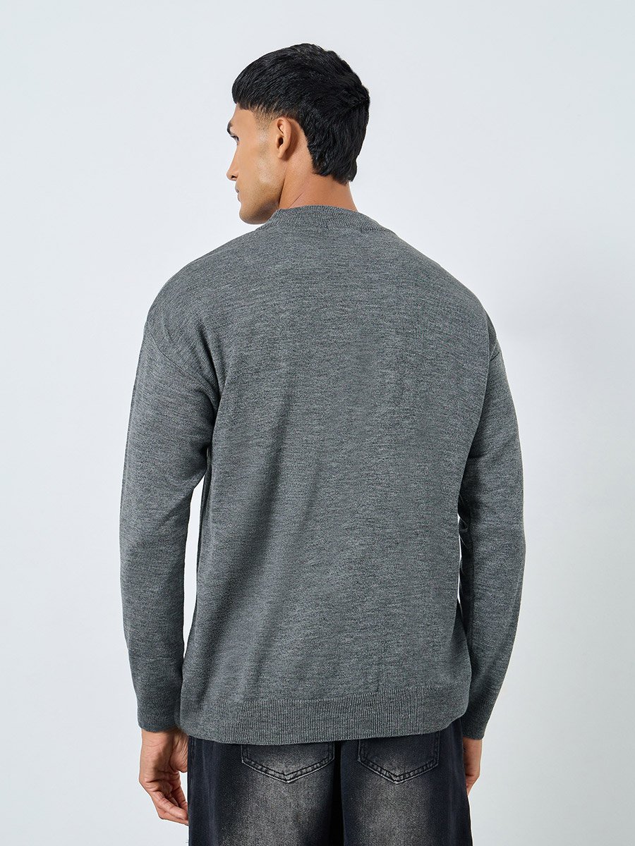 Men Grey Flat Knit Relaxed Sweater