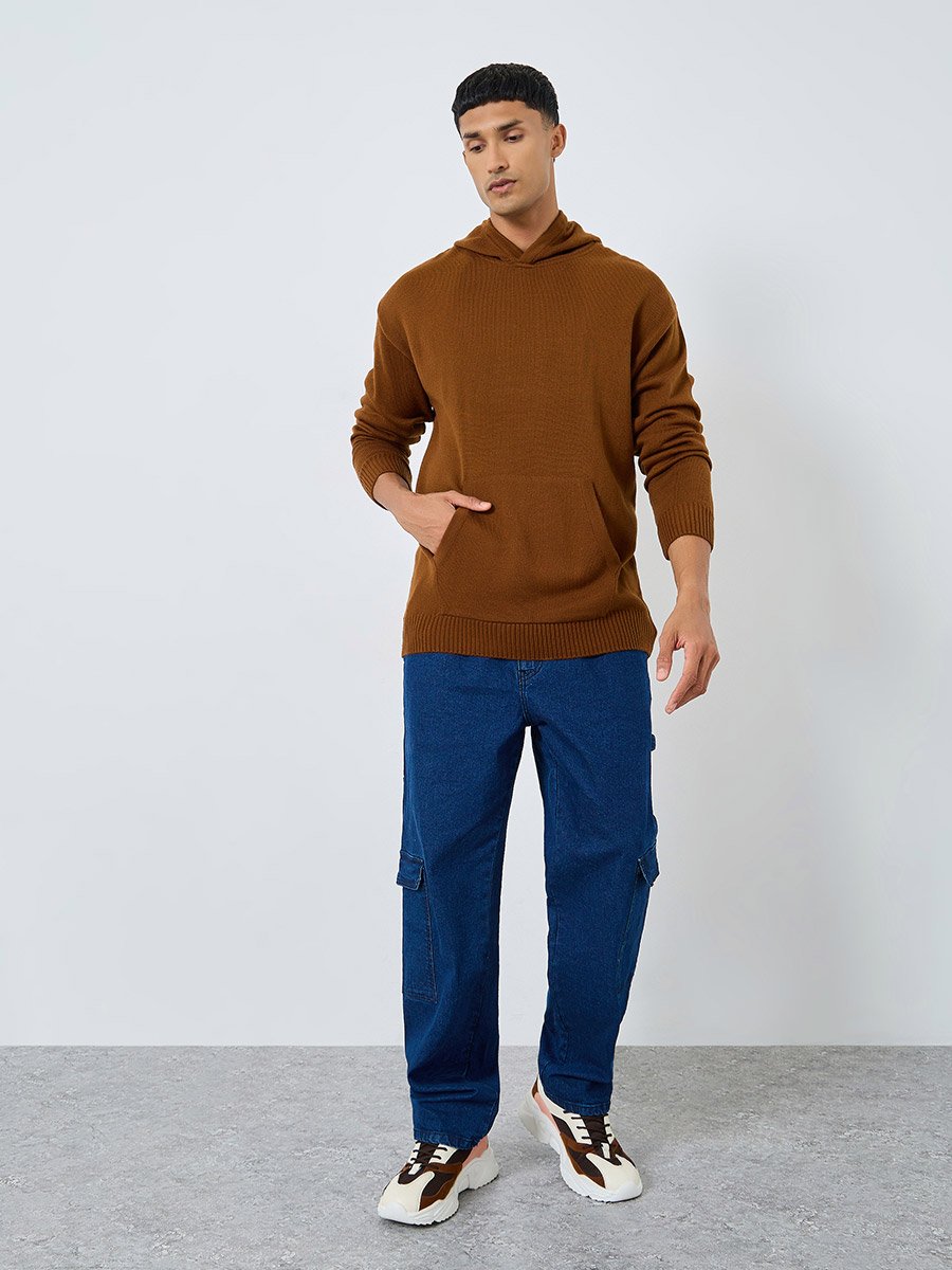 Coffee Brown Knit Oversized Hoodie