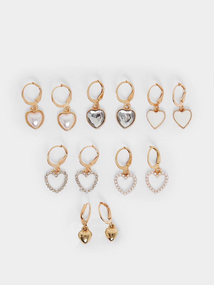 Set of 6 - Heart Drop Dangle Earrings