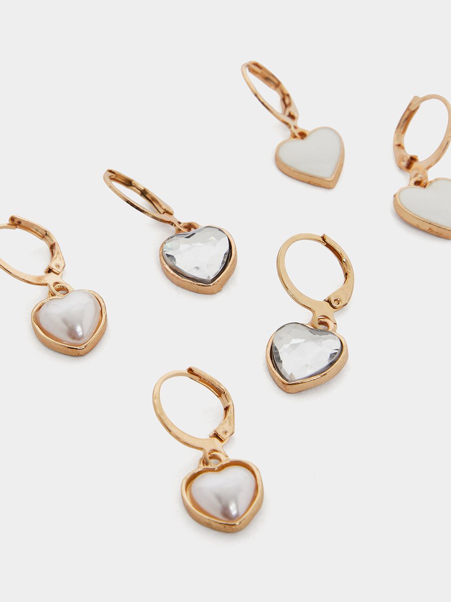 Set of 6 - Heart Drop Dangle Earrings