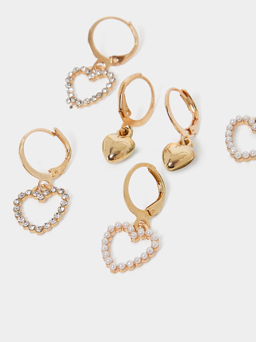 Set of 6 - Heart Drop Dangle Earrings