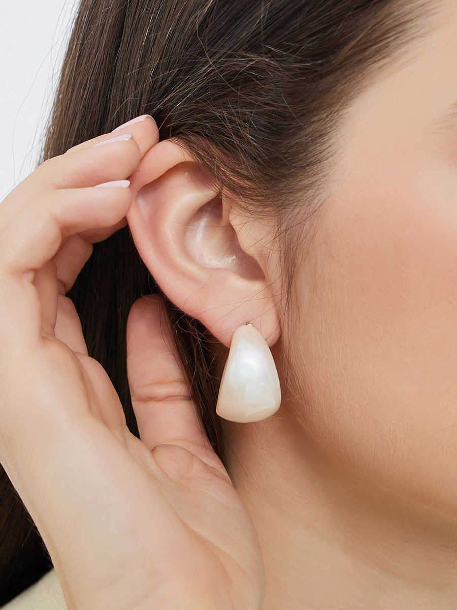 Set of 3 - White Faux Pearl Hoop Earrings