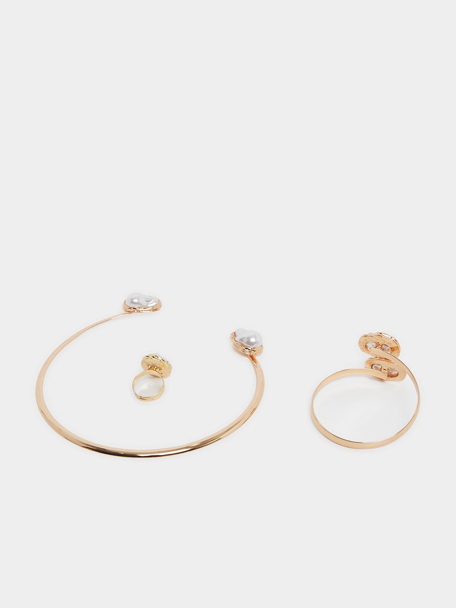 Textured Pearl Choker, Ring and Bracelet Jewelry Set For Women at ...