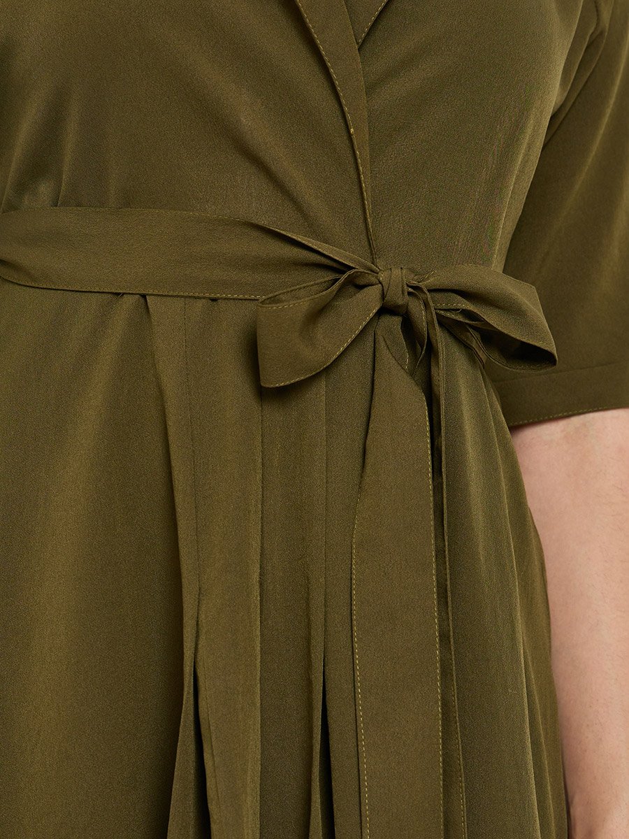 Women Olive Green Solid Midi Blazer Dress