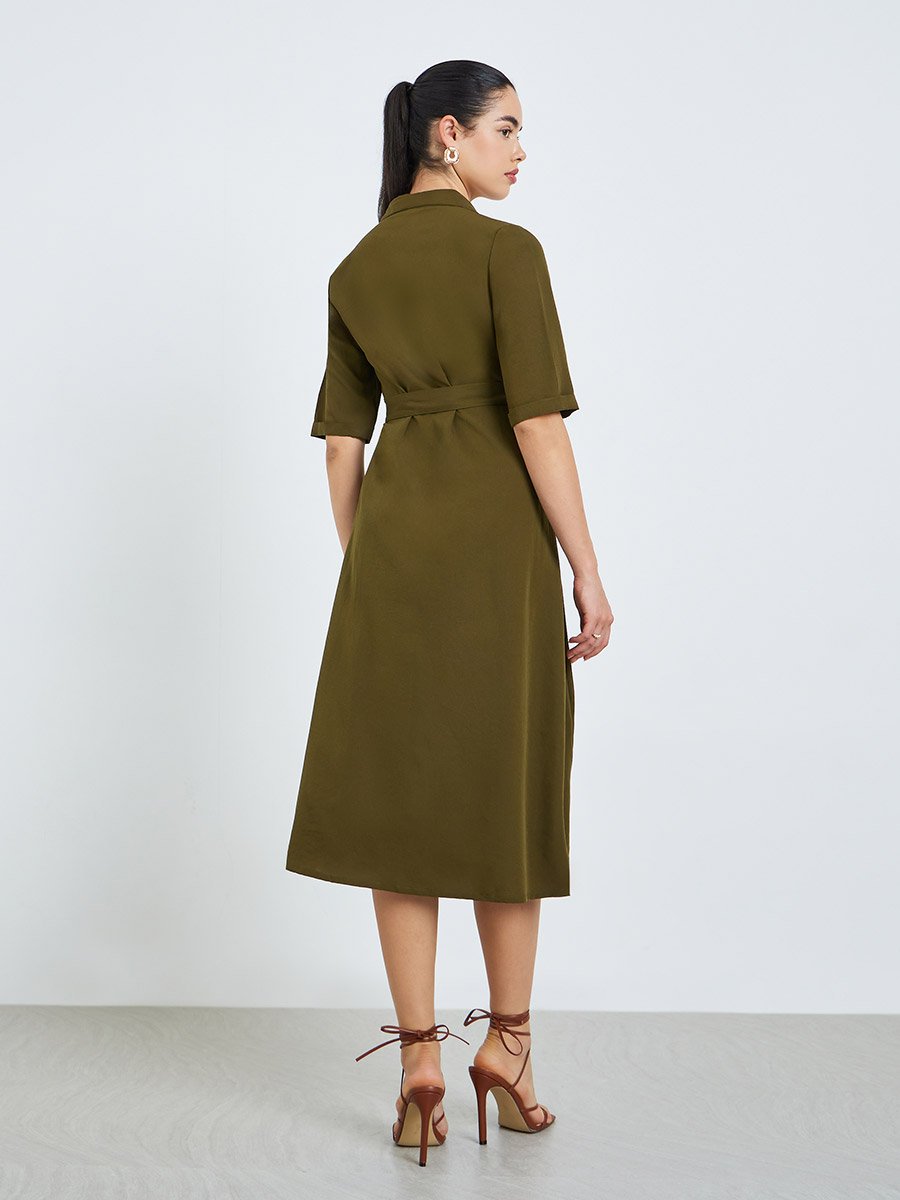 Women Olive Green Solid Midi Blazer Dress For Women at Kuwait | Styli