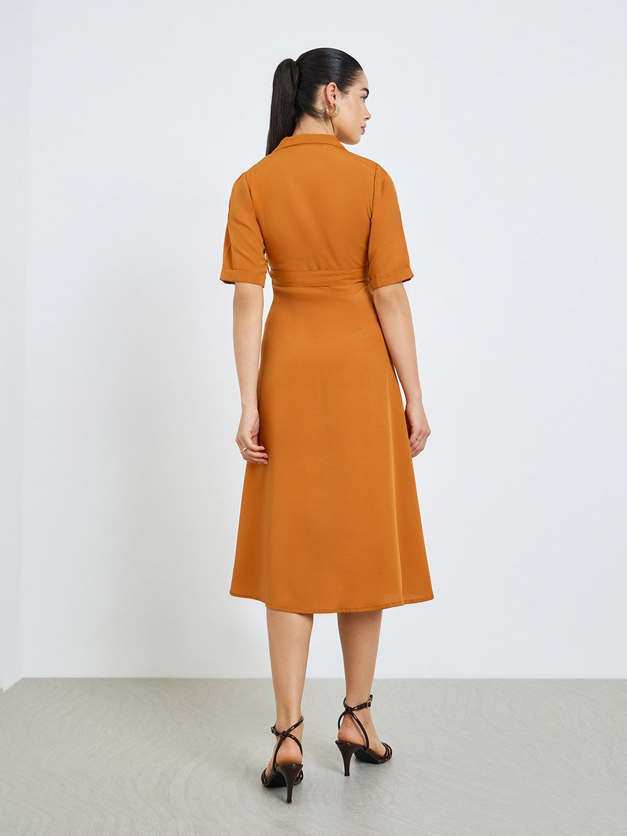 Women Orange Solid Midi Blazer Dress For Women at Kuwait | Styli