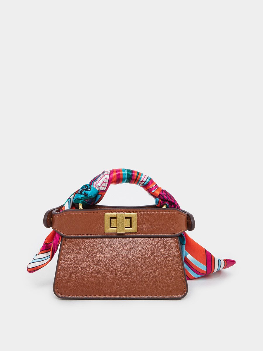 Brown Satchel Bag with Scarf Detail