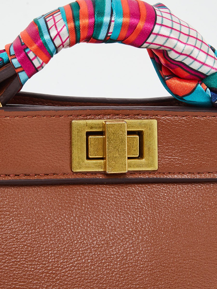 Brown Satchel Bag with Scarf Detail
