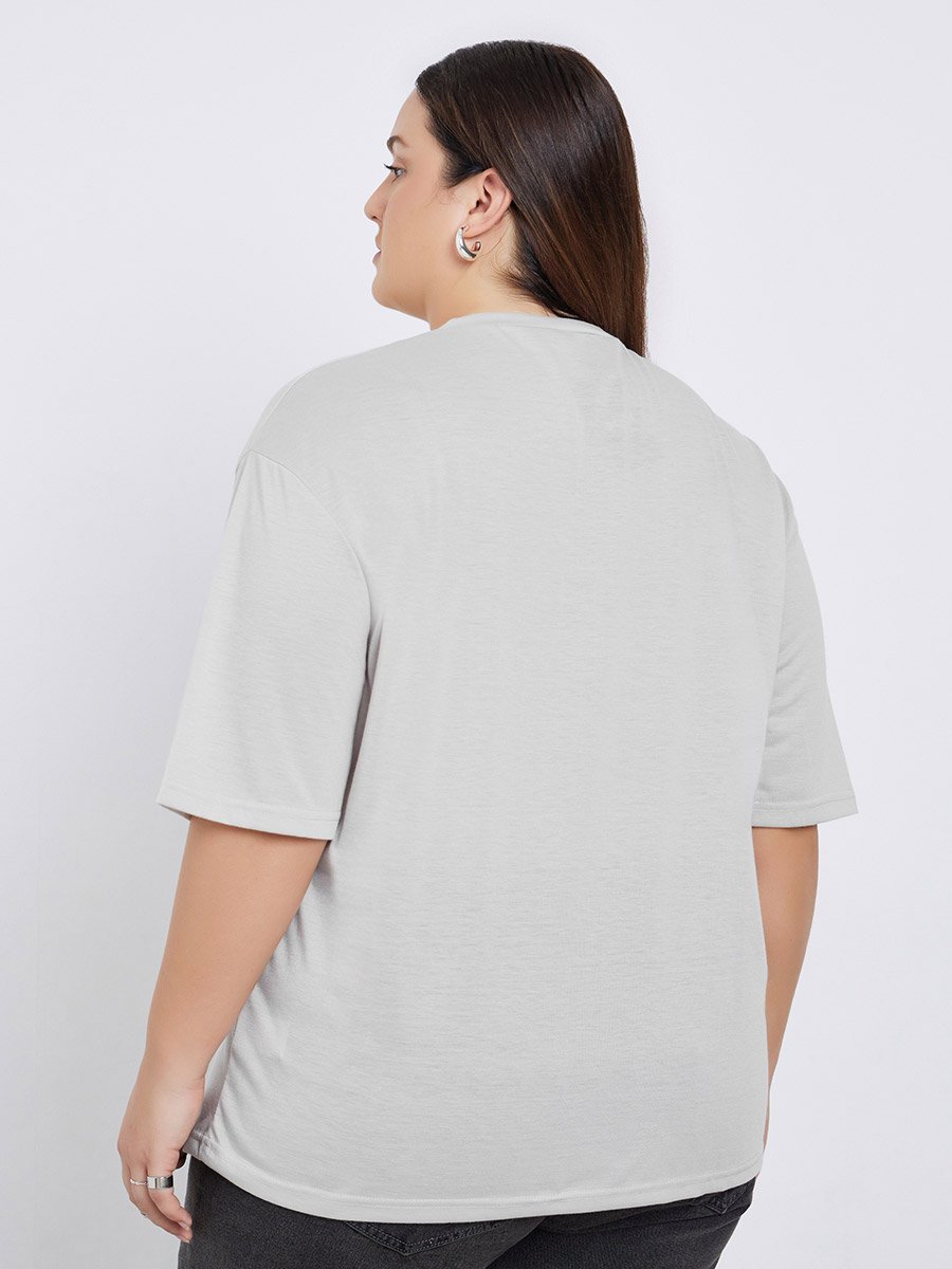 Plus Size Grey Embellished Slogan T-Shirt