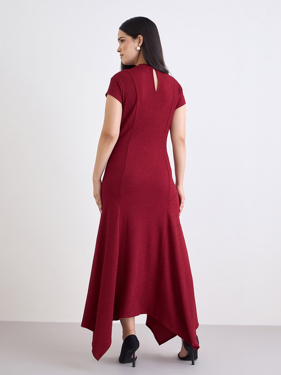 Burgundy Asymmetric Hem Maxi Dress