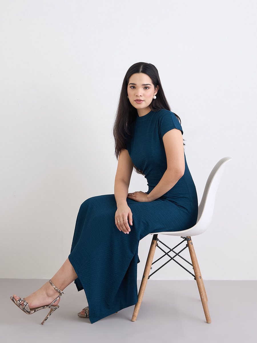 Teal Asymmetric Hem Maxi Dress