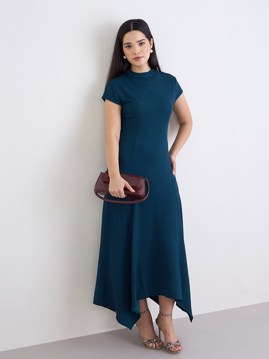 Teal Asymmetric Hem Maxi Dress