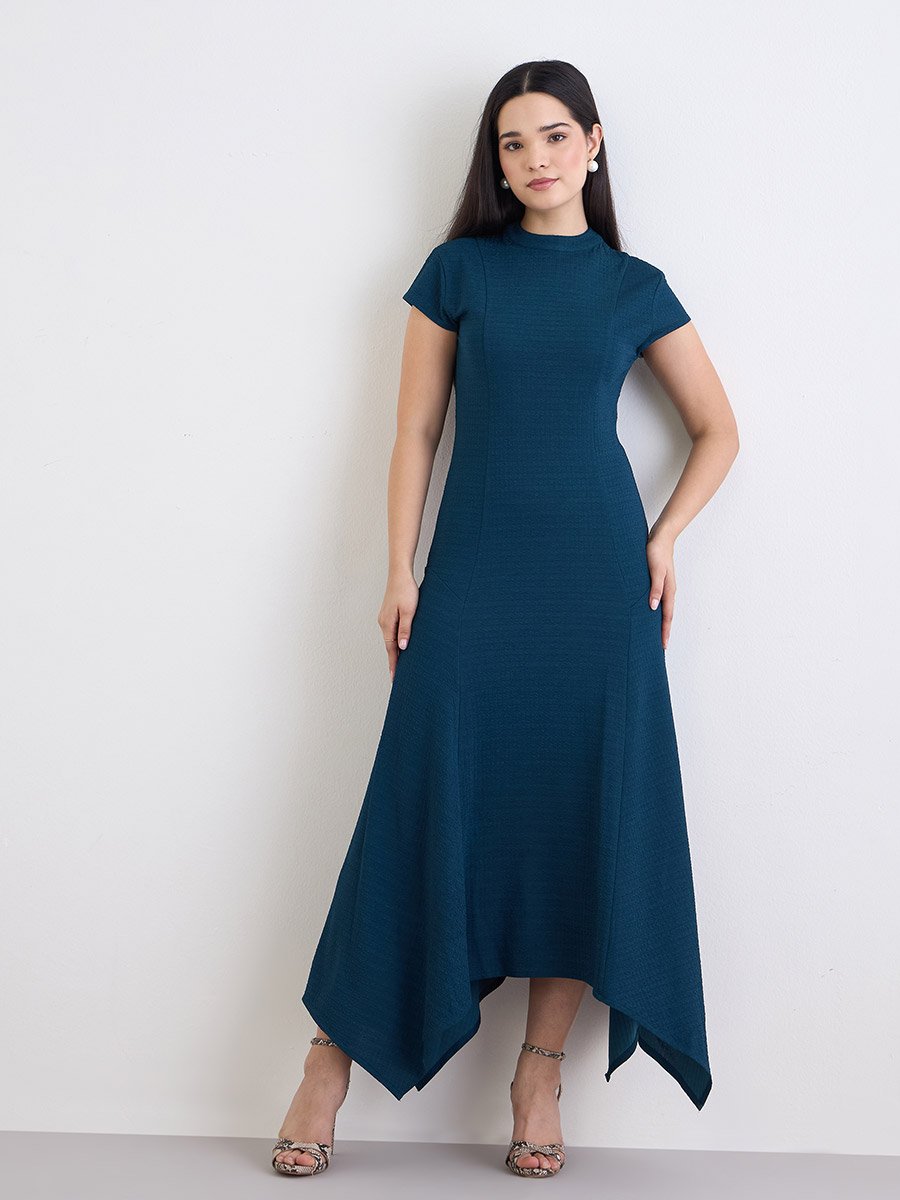 Teal Asymmetric Hem Maxi Dress