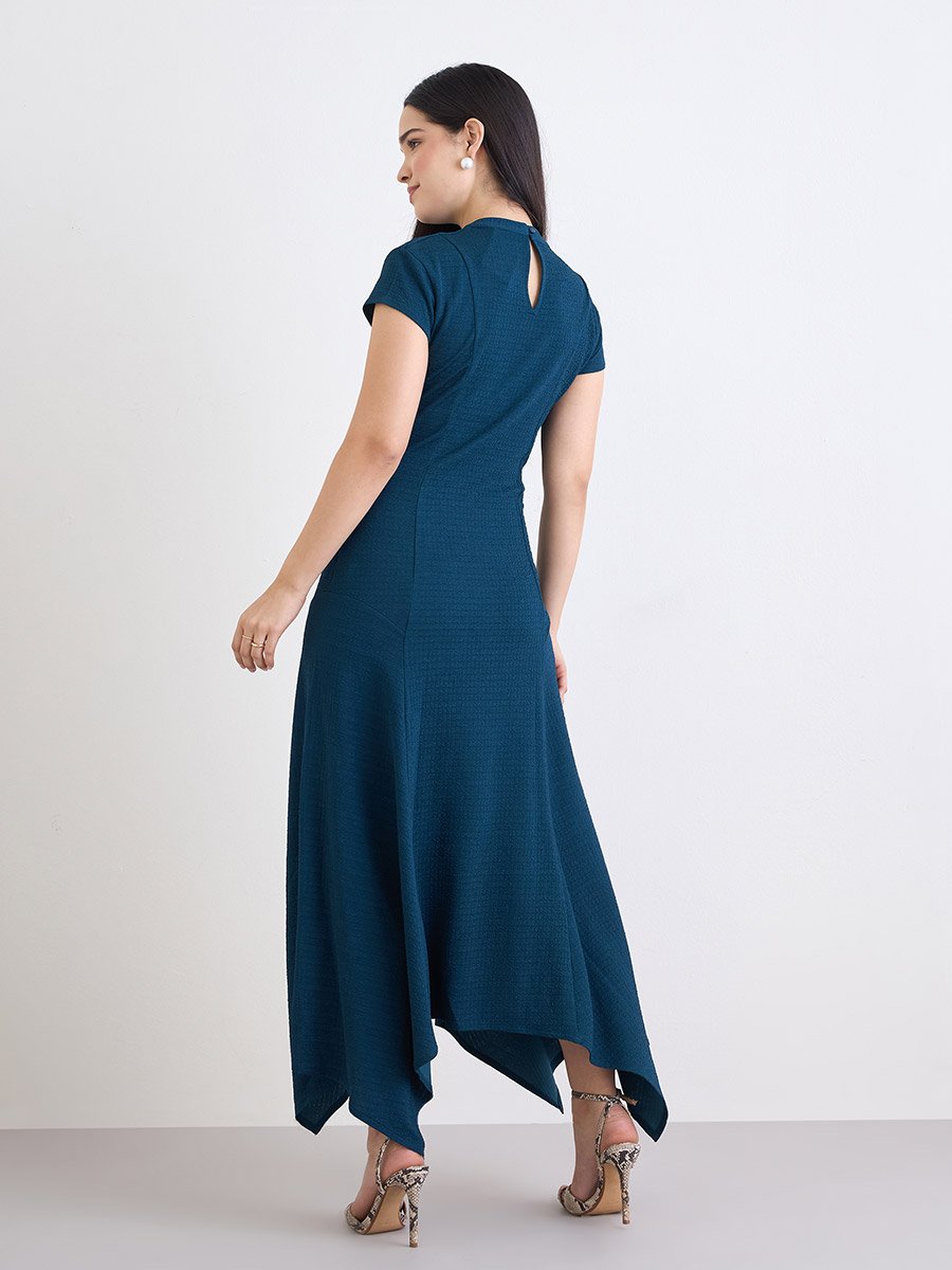 Teal Asymmetric Hem Maxi Dress
