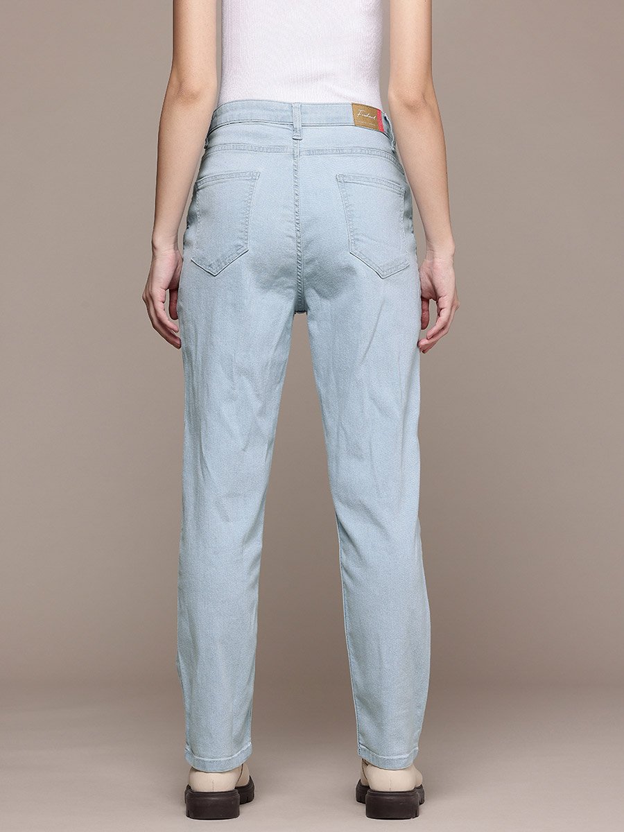Women Straight Fit Solid Blue Jeans