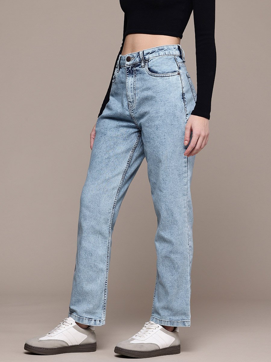 Women Regular Fit Solid Blue Jeans