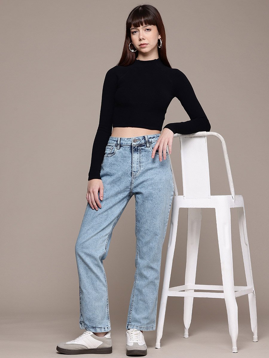 Women Regular Fit Solid Blue Jeans