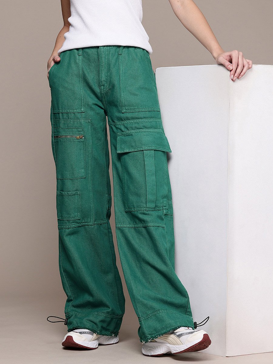 Women Wide Leg Utility Jeans