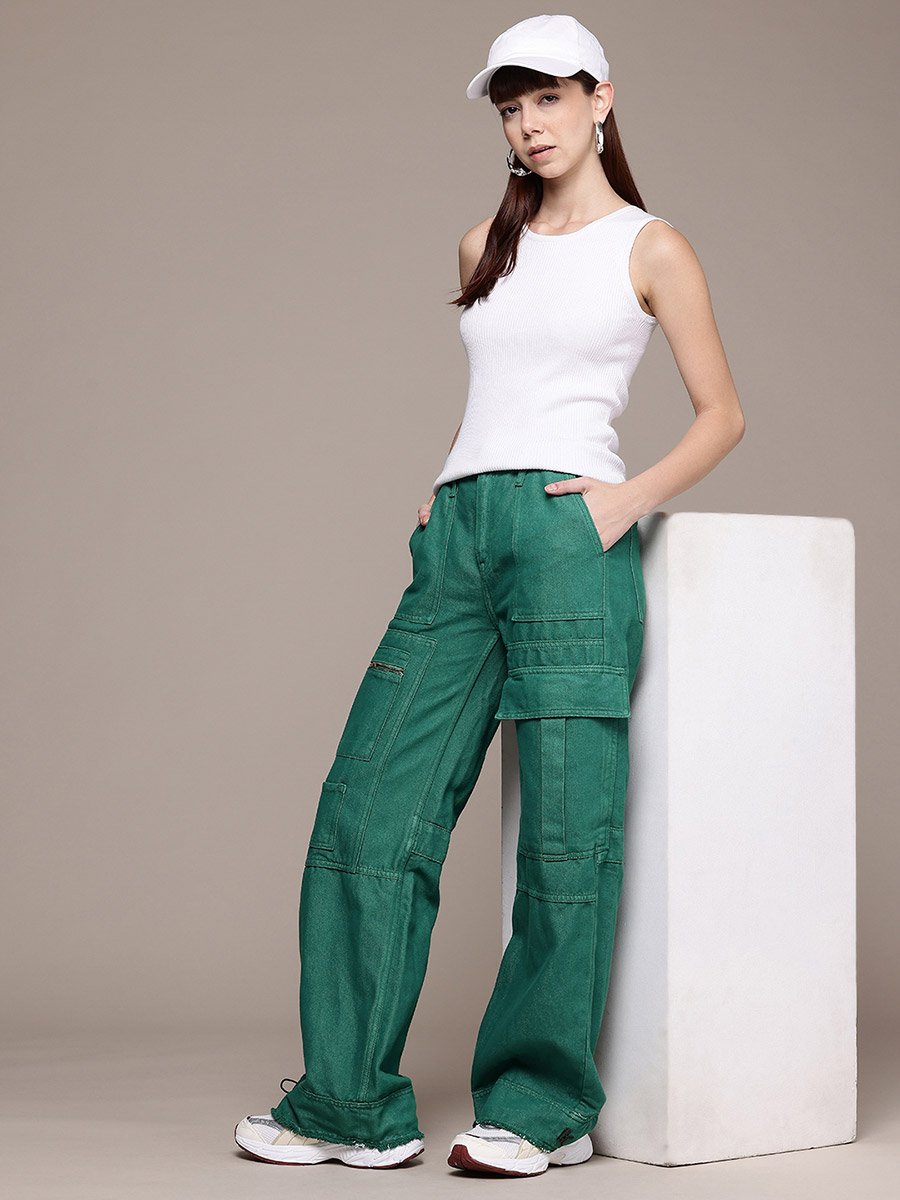 Women Wide Leg Utility Jeans