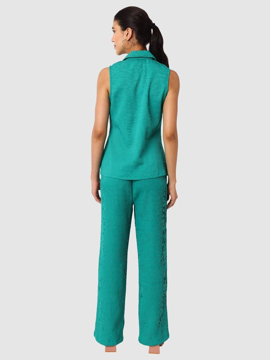 Green Textured Shirt and Trousers Co-ords