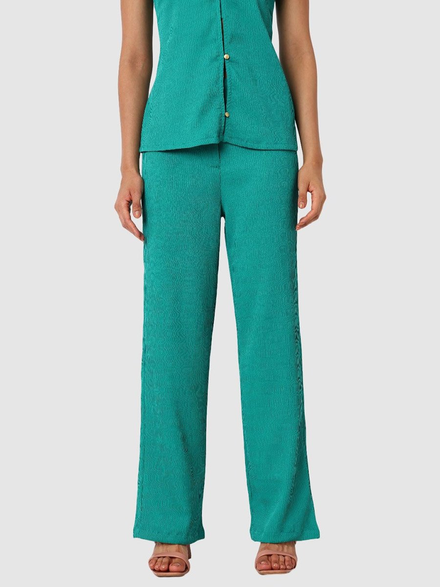 Green Textured Shirt and Trousers Co-ords